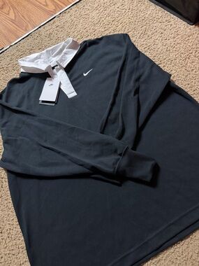 Nike Black Long Sleeve Rugby Polo with White Collar